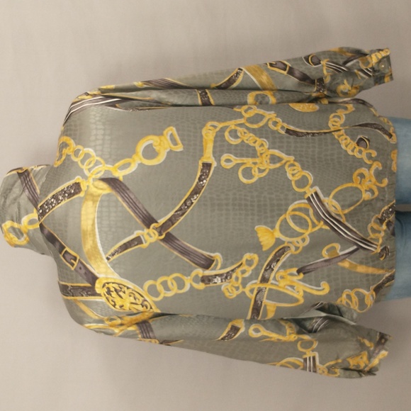 Silk Bomber Jacket Vintage NWT Versace Look Gold Chain Pattern mrkL Oversized - Picture 4 of 13